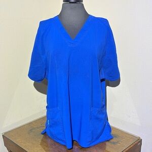 Carhartt Force Women's Royal Blue Scrub V-Neck Tech Top, XXL, stretch fabric